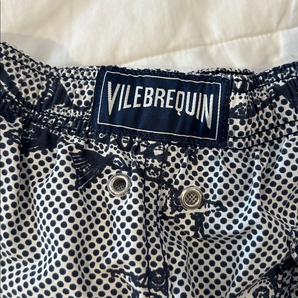 Vilebrequin Boys Navy Blue and White Fish Pattern Swim Trunks